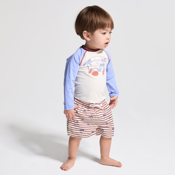 تيشيرت واقٍ من الأشعة فوق البنفسجية بأكمام طويلة بيج للصبي الرضيع